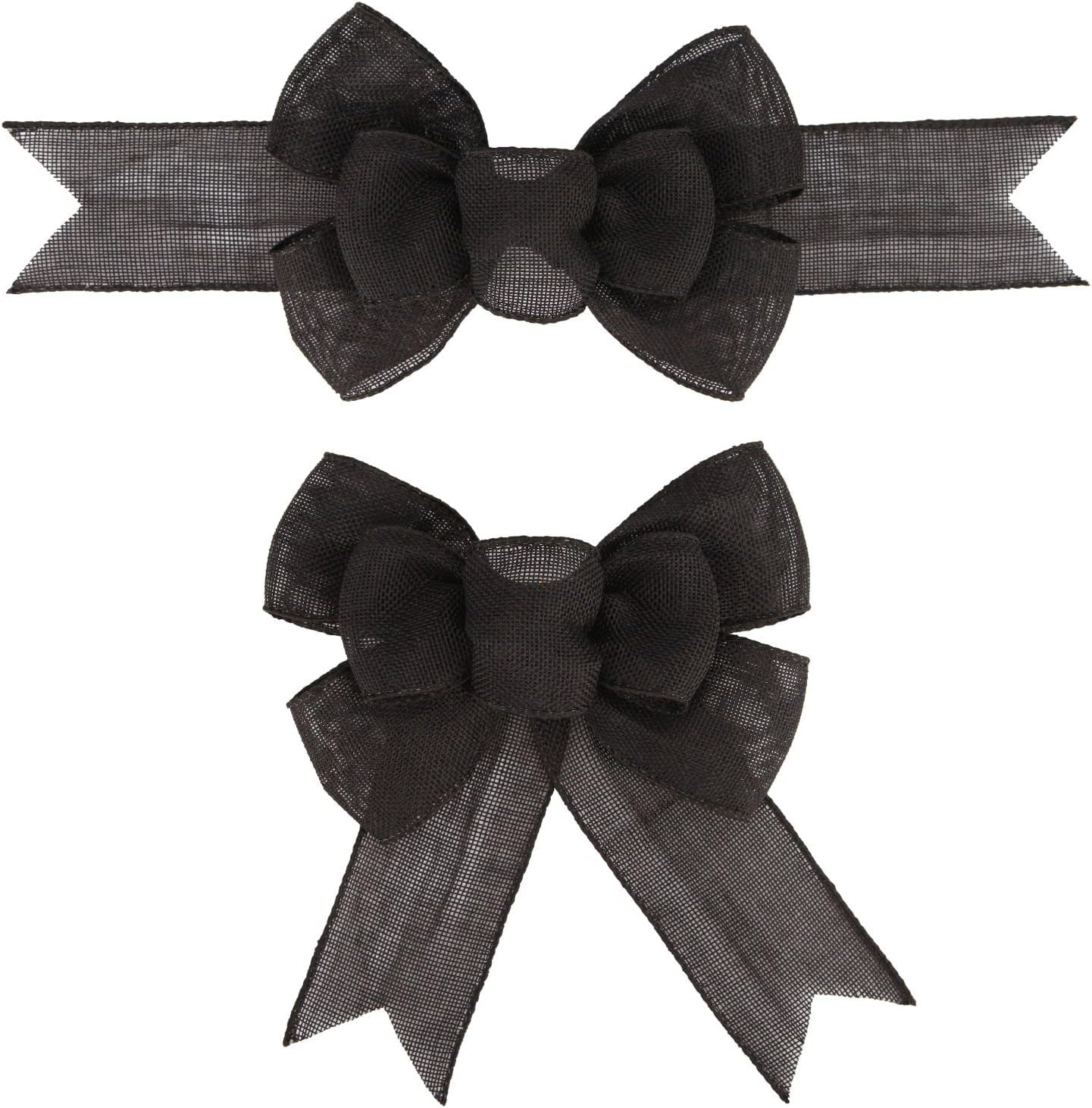 Meseey Black Wired Ribbon - 2 Pcs Handmade Burlap Bows for Wreaths & Gift Wrapping