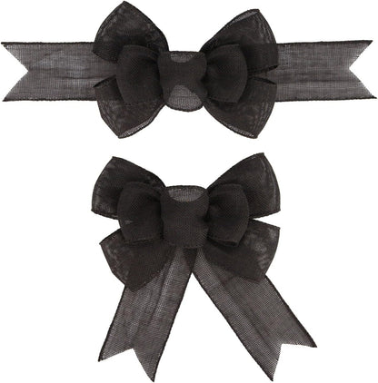 Meseey Black Wired Ribbon - 2 Pcs Handmade Burlap Bows for Wreaths & Gift Wrapping