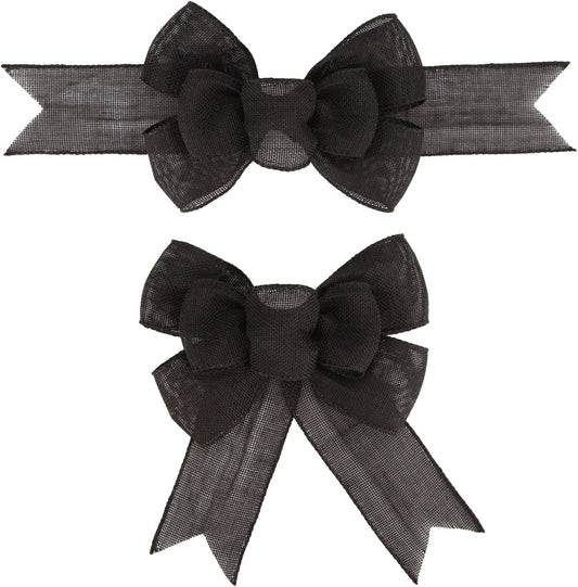 Meseey Black Wired Ribbon - Handmade Burlap Bows for Wreaths & Gift Wrapping | 2 Pcs Set