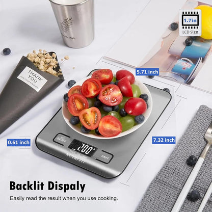 NUTRI FIT Digital Food Scale - Accurate Weight Measurement for Cooking & Baking | Max 11lb, 1g Increment, Stainless Steel, Backlight LCD