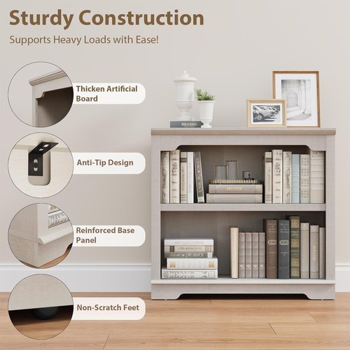 HIFYOBRO 2-Tier Bookshelf - 31.5" Wide Wooden Bookcase for Home Office & Living Room | White Finish