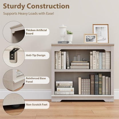 HIFYOBRO 2-Tier Bookshelf - 31.5" Wide Wooden Bookcase for Home Office & Living Room | White Finish