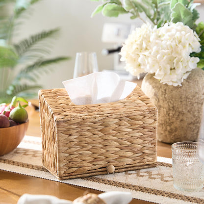 Water Hyacinth Hand Towel Box Cover Compatible with Disposable Paper Hand Towels, Wicker Paper Towel Holders, Hand Towel Holder for Bathroom, Car, Tabletop, by YANGQIHOME
