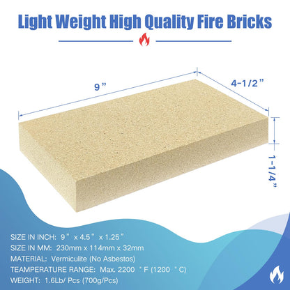 Protalwell Fire Bricks, Woodstove Firebricks, Size 9″ x 4-1/2″ x 1-1/4″, 6 Pieces, Light Weight Firebricks Replacement for Wood Stoves and Fireplaces