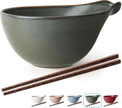 Artena Ramen Bowl Set - 42oz Ceramic Noodle Bowl with Chopsticks | Dishwasher & Microwave Safe, Gourd Design