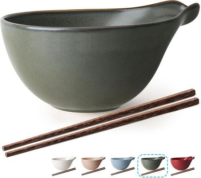 Artena Ramen Bowl Set - 42oz Ceramic Noodle Bowl with Chopsticks | Dishwasher & Microwave Safe, Gourd Design