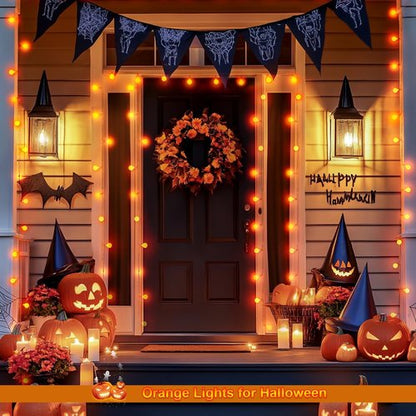 JMEXSUSS 100 LED Orange Globe String Lights - 33ft Battery Operated Fairy Lights with Remote for Indoor/Outdoor Decor