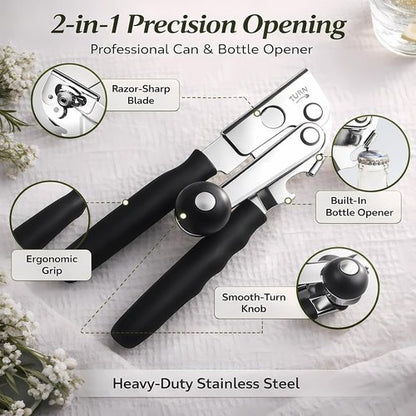 Heavy Duty Manual Can Opener by [Brand Name] - Stainless Steel Hand Crank with Magnetic Lid Lifter & Bottle Opener