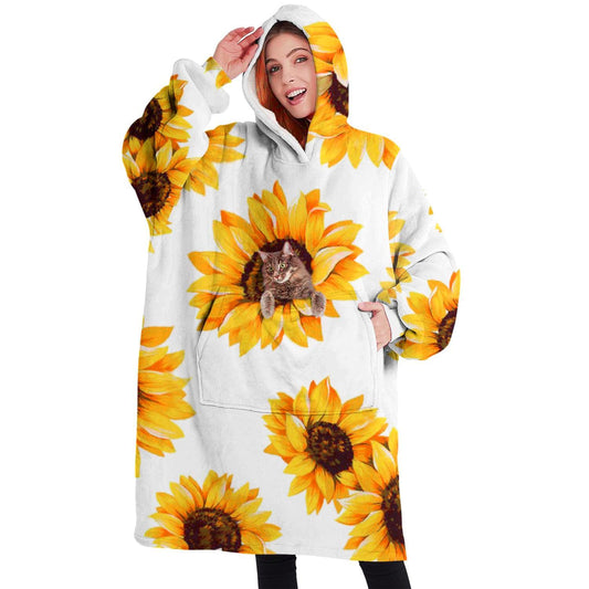 Touchbetter Cute Sunflower Wearable Oversized Blanket, Sherpa Blanket Hoodie with Super Pockets, Super Warm Fuzzy Pullover for Women & Men