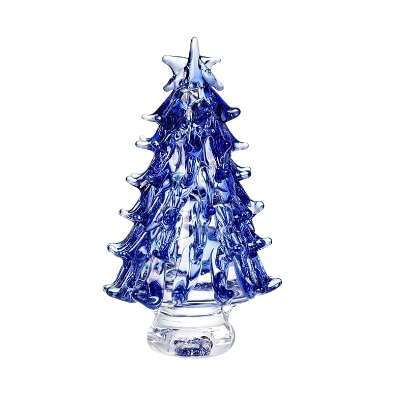 Blue Hand Blown Glass Christmas Tree Figurine - 1.38in Glass Ornament, Variation: Blue