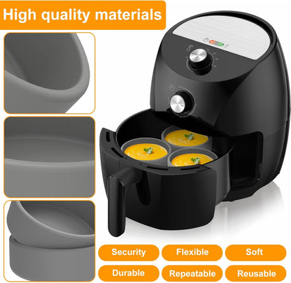 Skiennix 3-Piece Silicone Air Fryer Molds - Nonstick 4-Inch Cooking Accessories | Dishwasher Safe Grey