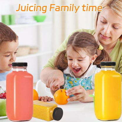 Dayify 6 Pack 16oz Glass Juice Bottles with Lids, 480ml Drinking Bottles with Caps, Reusable Square Glass Jars Drink Containers Water Bottle for Juicing, Milk, Smoothies, Kombucha