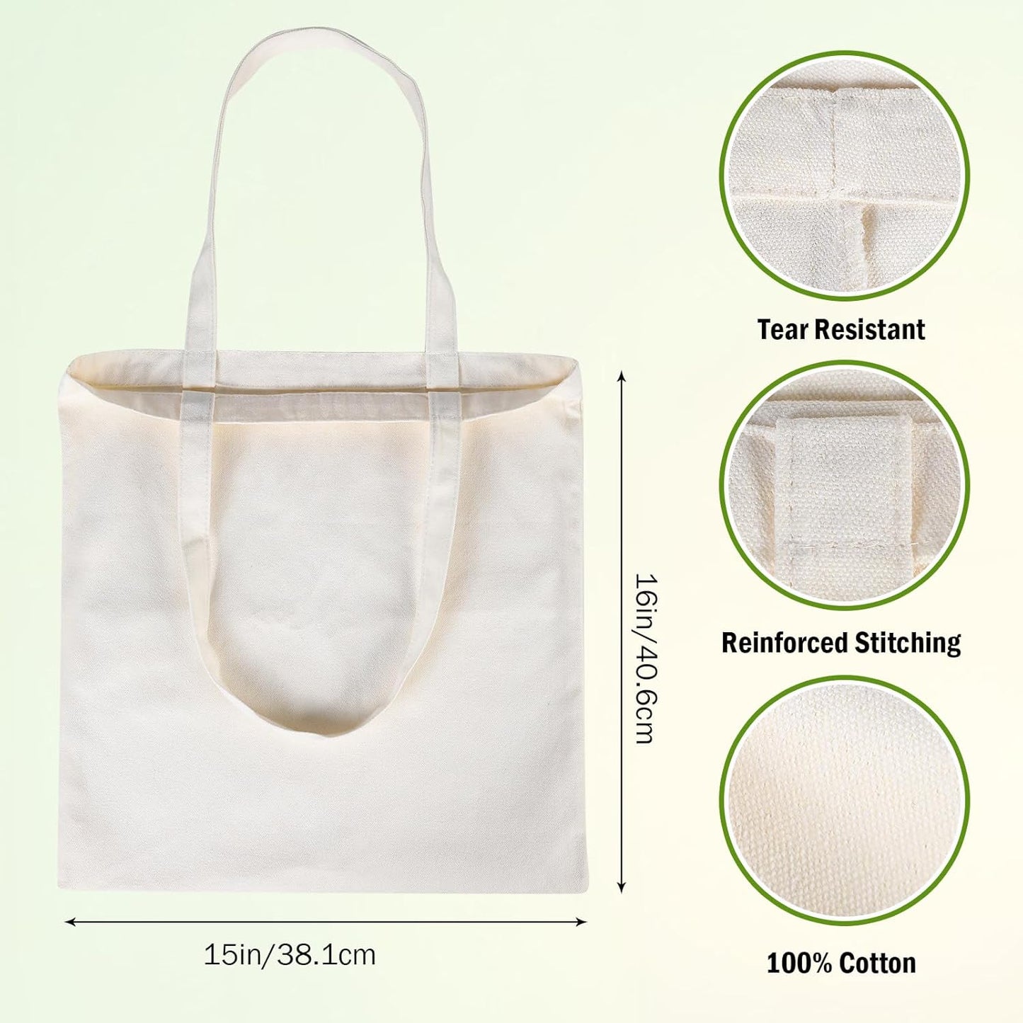 Skiennix 18 Pcs Canvas Tote Bags - Eco-Friendly, Reusable Natural Color | 15 x 16 Inch for Grocery & DIY Gifts