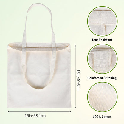 Skiennix 18 Pcs Canvas Tote Bags - Eco-Friendly, Reusable Natural Color | 15 x 16 Inch for Grocery & DIY Gifts