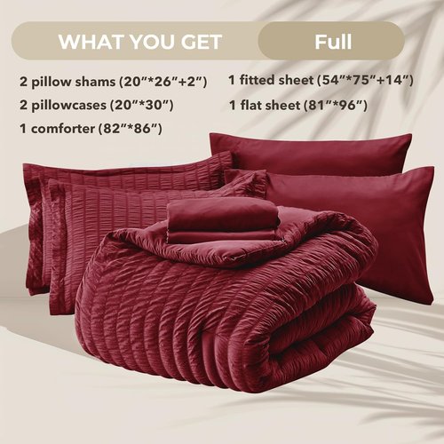 HYMOKEGE Burgundy Comforter Set - Luxurious 7-Piece All-Season Bedding Set with Sheets & Pillowcases