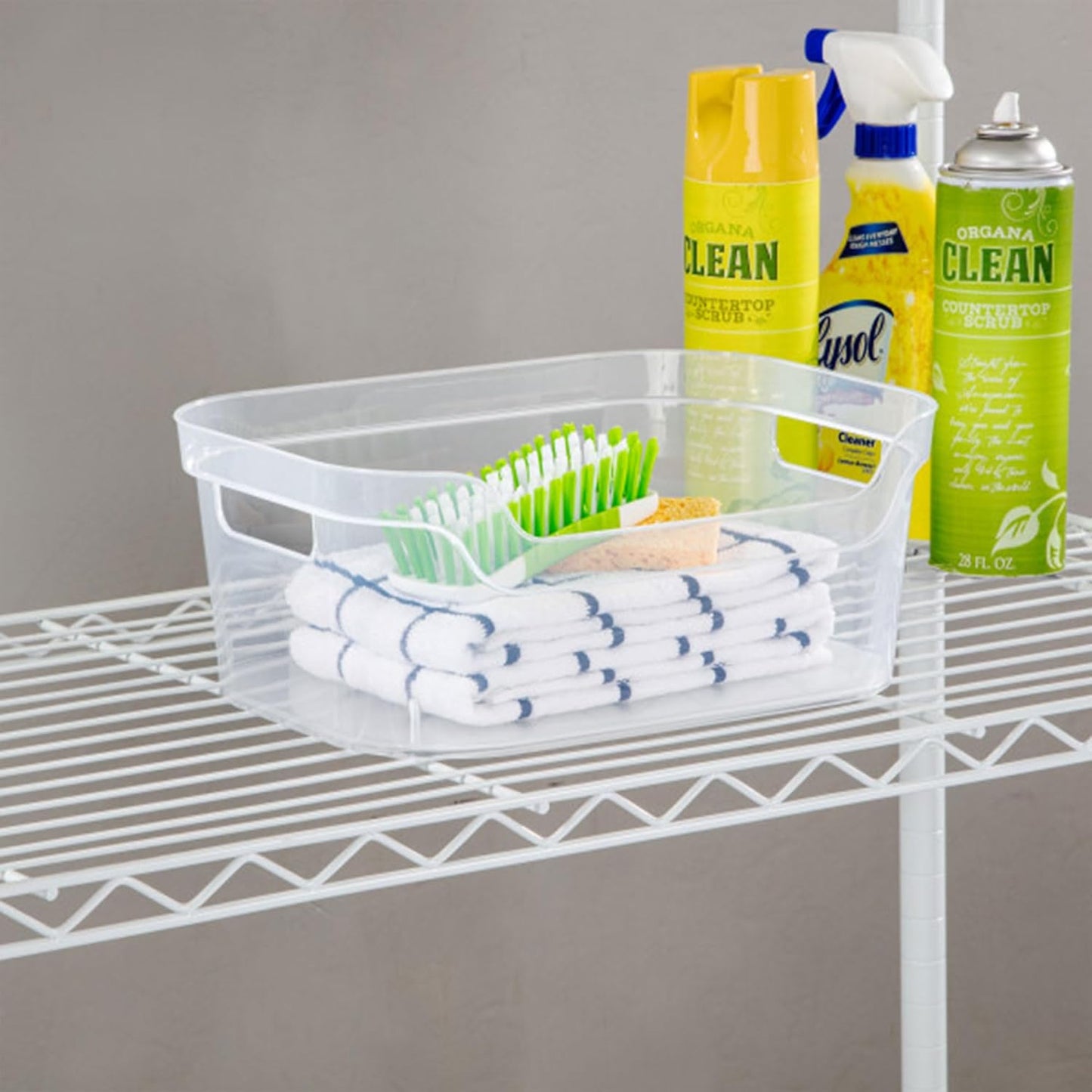 Sterilite Medium Open Scoop Front Storage Bin - Clear 5.25x9.5x13 In | 8 Pack with Comfortable Carry Handles