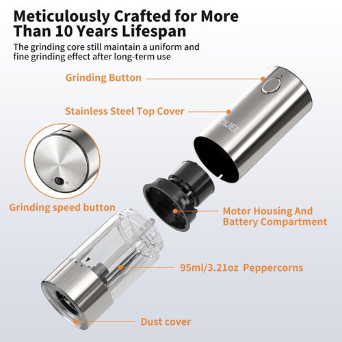 DIJEE 2Pack Electric Salt and Pepper Grinder Set with Tray USB Rechargeable Pepper Grinder Mill with LED Light Adjustable Coarseness Large Capacity Automatic Gravity Pepper Grinder for Kitchen