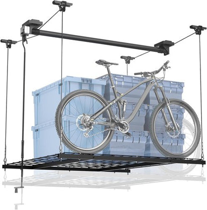 GADFISH Garage Ceiling Lift Storage Rack - Easy Lift Overhead Storage | 4x4 Ft | 350LBS Capacity