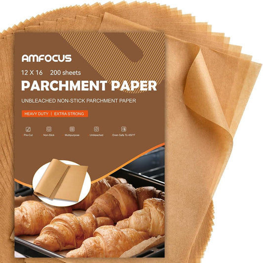 Unbleached Parchment Paper Sheets - 200 Pcs Non-Stick Baking Liners | 12x16 Inch for Oven & Airfryer