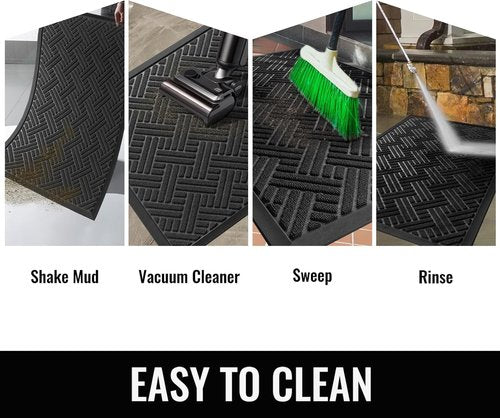 BEHERO Welcome Mat - Heavy Duty Absorbent Door Mat for Indoor/Outdoor Use | 29.5x17 Inch, Stain & Fade Resistant, Non-Slip, Black