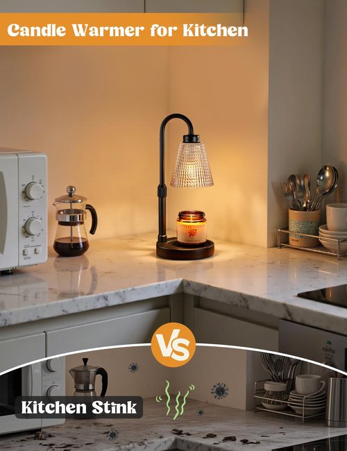 Innqoo Amber Candle Warmer Lamp with Timer, Dimmable Candle Warmer for Jar Candles, Height Adjustable Wax Melts Warmer, Birthday Gifts for Women Mom, House Warming Gifts New Home Decor