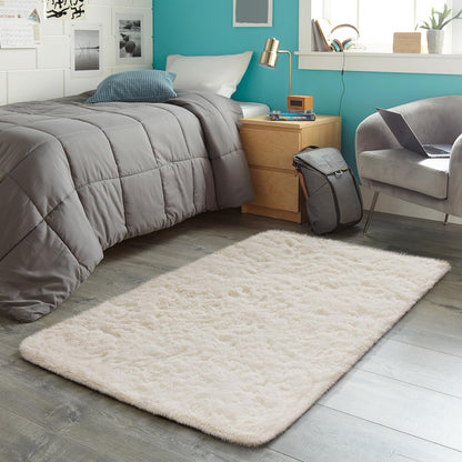 Ophanie 3x5 Rug, Bedside Preppy Dorm Area Rug, College Essentials Non Slip Ivory Small Carpets for Bedroom, Anti Slip Fluffy Living Room Rugs Home Decor Aesthetic, Nursery