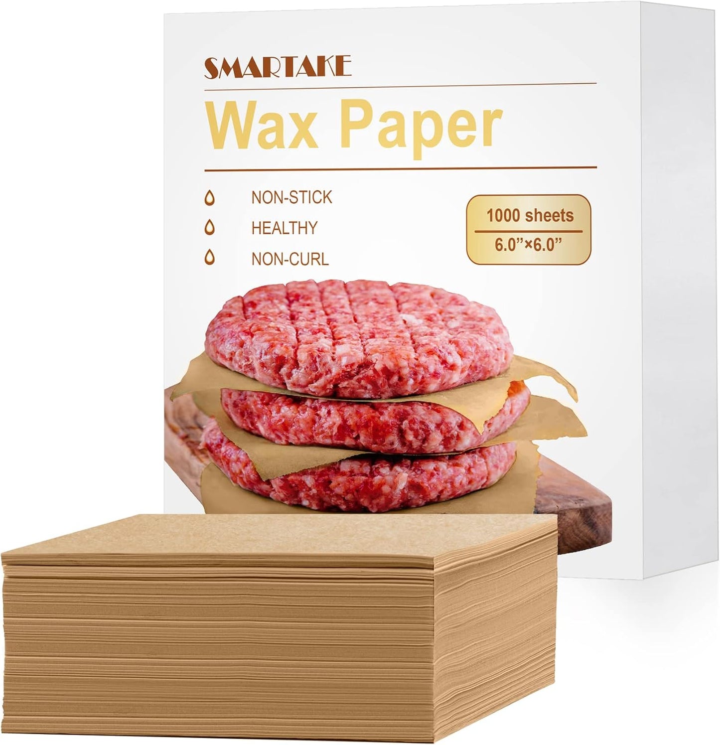SMARTAKE Wax Paper - 6 x 6 Inches Non-Stick Hamburger Patty Paper | 1000 Pcs for Food Wrapping & Parties