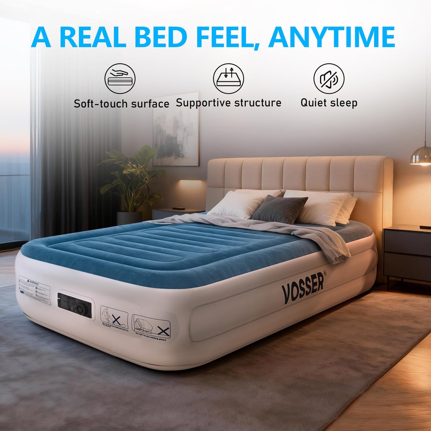 VOSSER Twin Air Mattress with Built-in Pump,Fast & Easy Inflation/Deflation Inflatable Mattress, Foldable Blow Up Mattress with Storage Bag, Inflatable Bed for Home, Camping & Guests