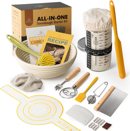 Skiennix Sourdough Starter Kit - 24oz Starter Jar & 9'' Round Banneton Baskets for Perfect Bread