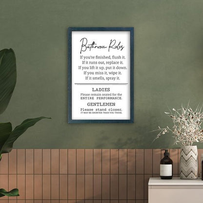 Bathroom Rules Wall Decor - Humorous 16" x 11" Restroom Sign | Modern Framed Art in Black