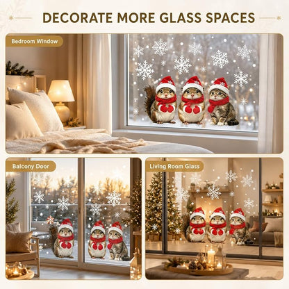 Christmas Window Cling Squirrel and Feline Static Decal - Variation C