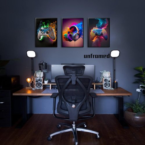 Gaming Room Canvas Wall Art Set of 3 - Vibrant Game Posters for Boys' Room | Unframed 12x16 In