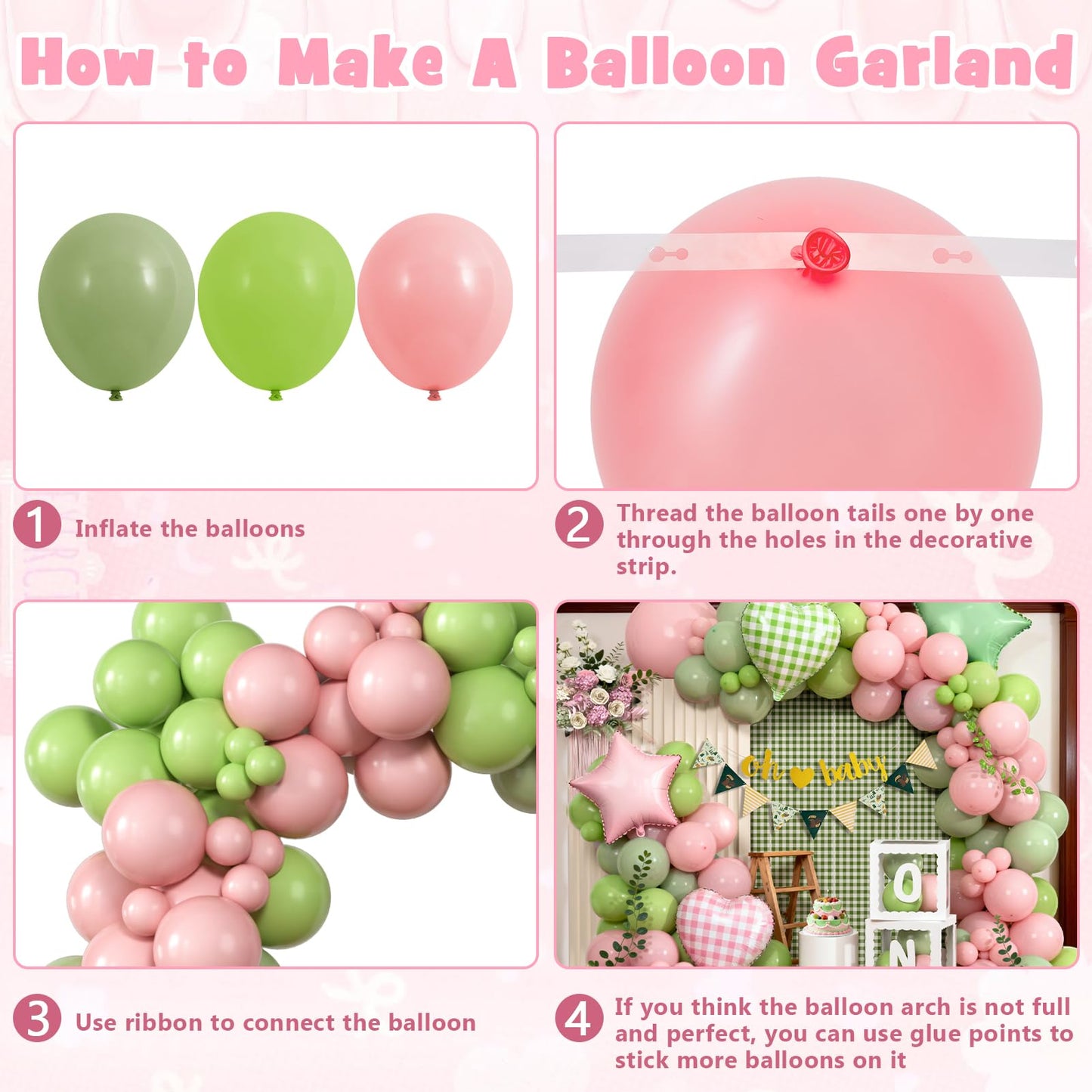 Winrayk Pink Green First 1st Birthday Decorations Girl, ONE Balloon Box Pink Green Balloon Arch Kit Oh Baby Banner Pennant Banner Heart Foil Balloons, One Year Old First Birthday Decorations for Girls