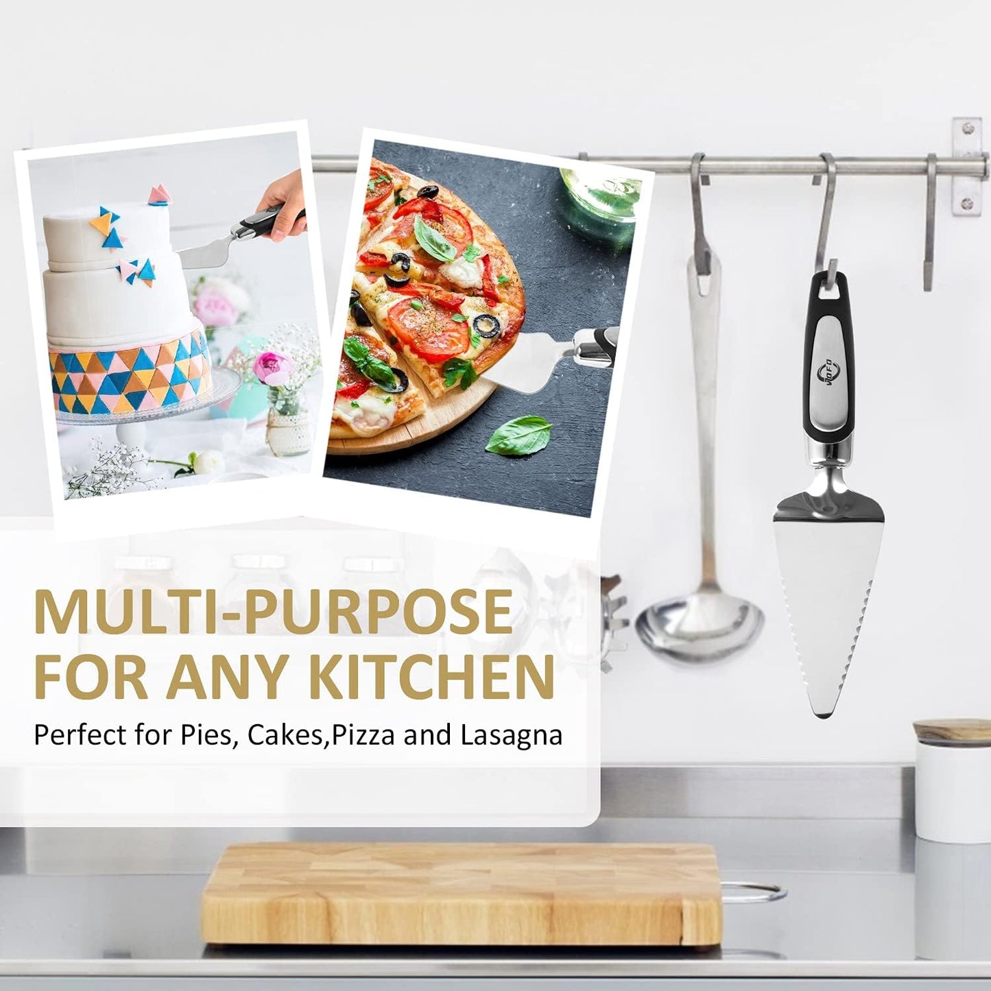 Regine Switzerland Stainless Steel Pie Server - Versatile Cake & Pizza Cutter | Sleek Black Design