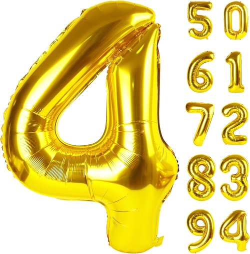 Gold 4 Balloon - 40 Inch Number 4 Balloon for 4th Birthday Party Decorations | Gold & Black Design