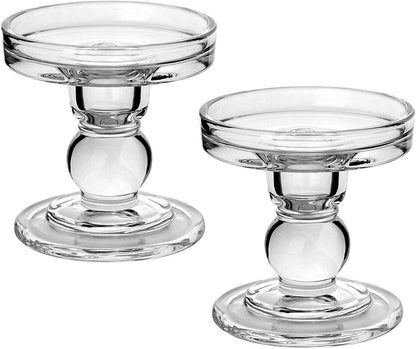 Yeeco Glass Candle Holders - Elegant 3.5" Tall Pillar Design | Set of 2 for Weddings & Dining