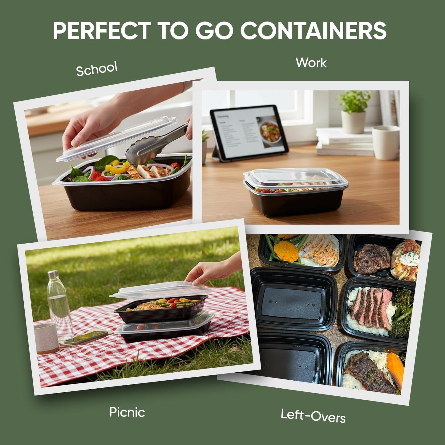 Skiennix 38 oz Meal Prep Containers - 50 Pack Reusable, BPA-Free, Leakproof & Stackable | Microwave & Dishwasher Safe