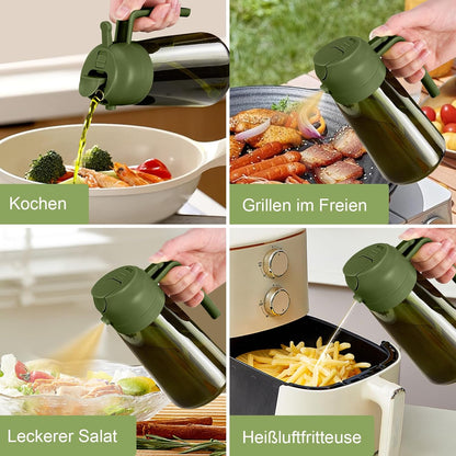 YARRAMATE 2Pcs Dark Green Oil Sprayer - Food-Grade 2-in-1 Olive Oil Dispenser | 16oz for Cooking & BBQ