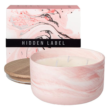 Hidden Label Rose & Sandalwood Scented Soy Candle – Ceramic Jar, Wood Wick, 14.8oz