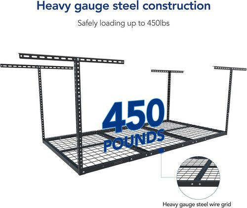 FLEXIMOUNTS Overhead Garage Storage Rack - Adjustable Ceiling Mount | 3x6 ft, 900 lbs Capacity, Black