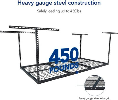 FLEXIMOUNTS Overhead Garage Storage Rack - Adjustable Ceiling Mount | 3x6 ft, 900 lbs Capacity, Black