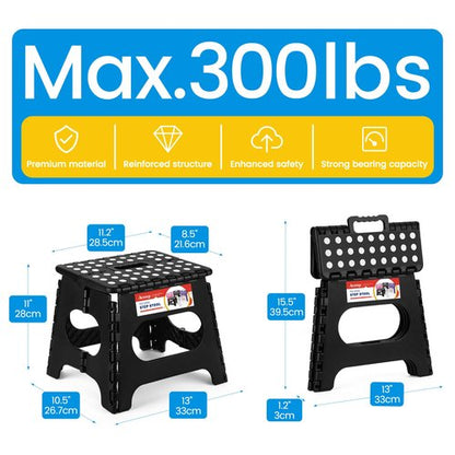 ACSTEP Folding Step Stool 11 Inch, Sturdy Plastic Foldable Step Stool for Kids & Adults, Non Slip Lightweight Collapsible Foot Stools Holds 300 lbs, Ideal for Kitchen, Bathroom, Bedroom, Outdoor