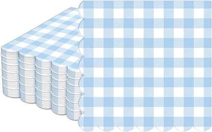 Skiennix 100Pcs Blue & White Scalloped Napkins - 6.5in Plaid Disposable Party Supplies for Weddings & Showers