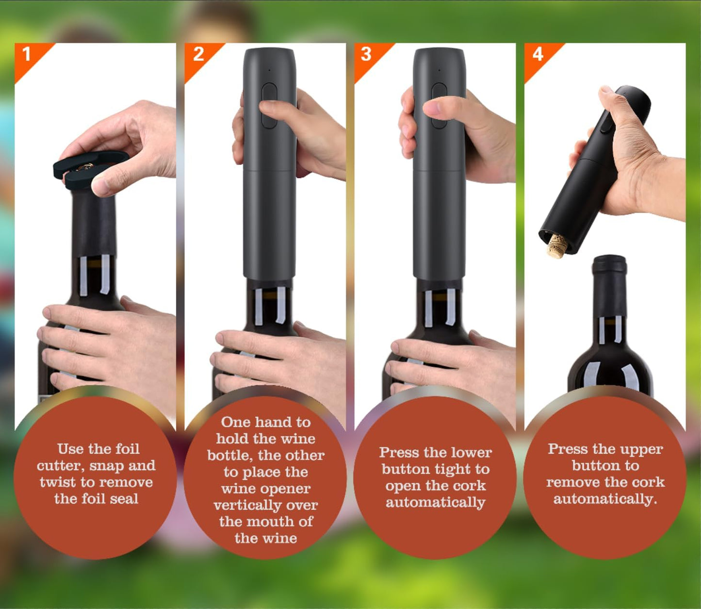 VGY Electric Wine Opener Set, 5 in 1 Rechargeable Automatic Electric Corkscrew with Charging Base, Foil Cutter, Wine Pourer & Vacuum Stopper, Electric Wine Bottle Opener for Home Bar & Wine Lovers