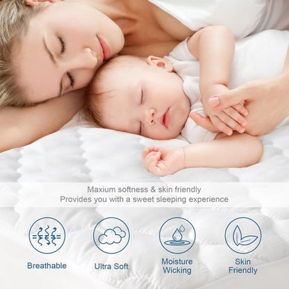 Mattress Protector Waterproof Twin Size for Kid, Soft & Cooling Twin Mattress Pad Cover Quilted for Single Bed Fitted with Deep Pocket up to 14" Depth