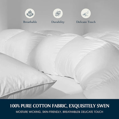 Serta Goose Feather Down Comforter - Hotel Luxury Hypoallergenic Twin Size Duvet Insert | 100% Cotton, 68 x 90 Inch, White