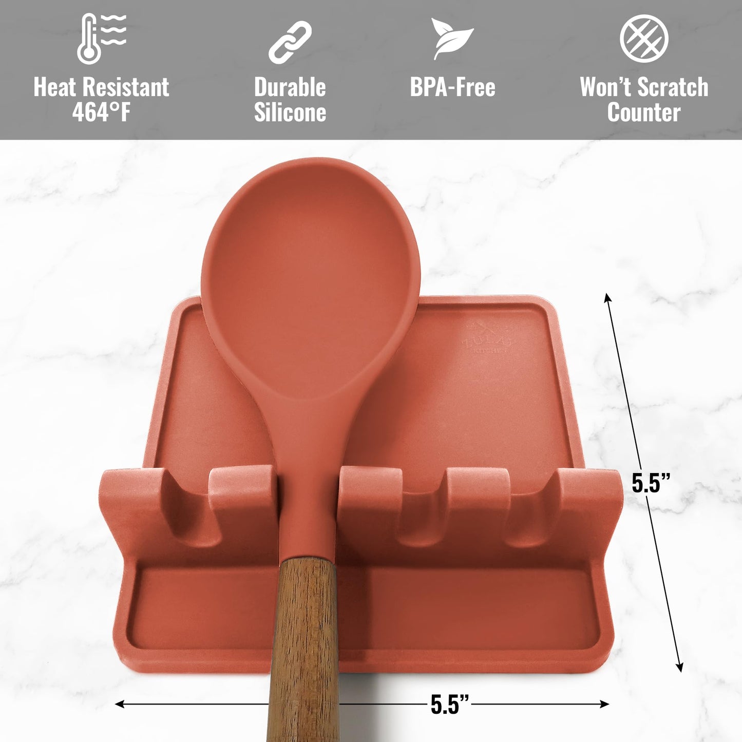 Zulay Kitchen Silicone Utensil Rest with Drip Pad for Multiple Utensils - BPA-Free, Heat-Resistant Spoon Rest & Spoon Holder for Stove Top - Kitchen Utensil Holder for Ladles & Tongs - Canyon Rose