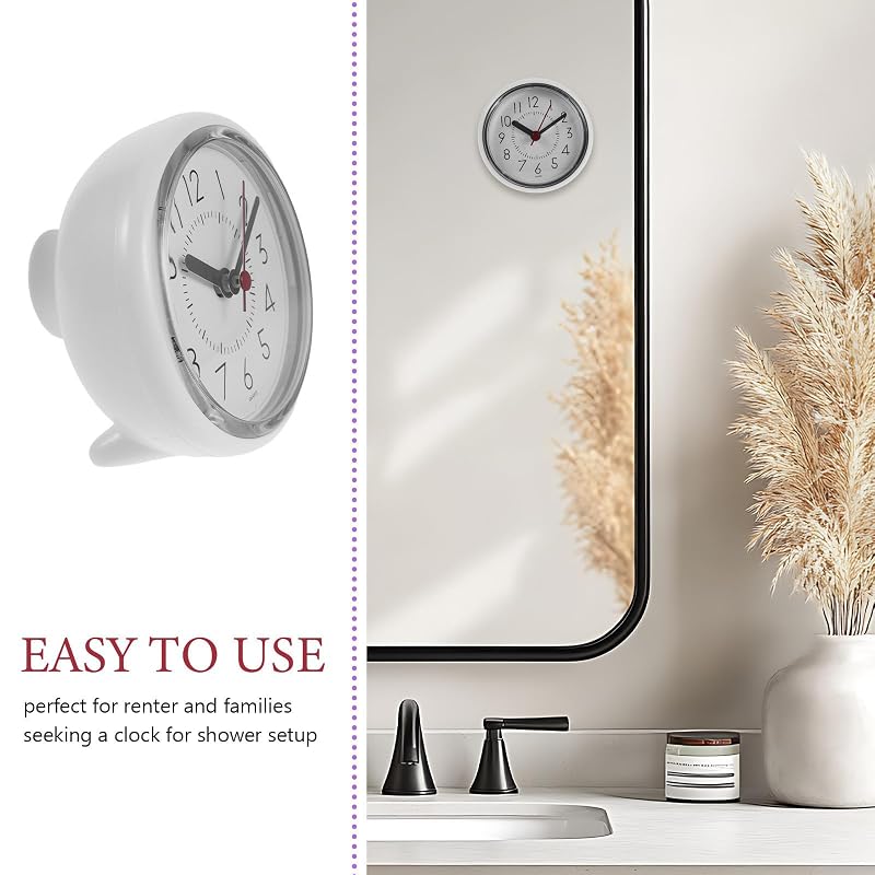 Shower Clock with Suction Cup – Waterproof Wall Clock for Bathroom, White Plastic