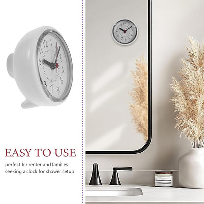 Shower Clock with Suction Cup – Waterproof Wall Clock for Bathroom, White Plastic