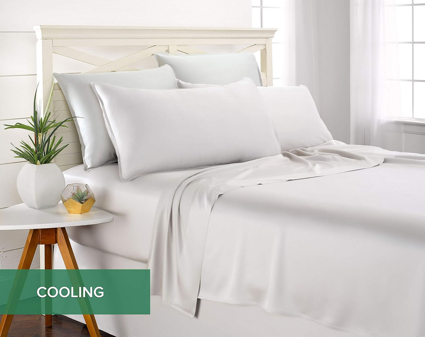 Pure Bamboo California King Sheets - 100% Organic Viscose Bed Set, Soft & Cooling | White, Double Stitching